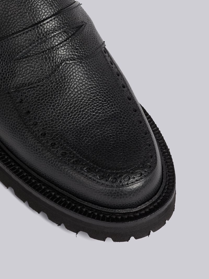 Black Pebble Grain Leather Commando Sole Penny Loafer