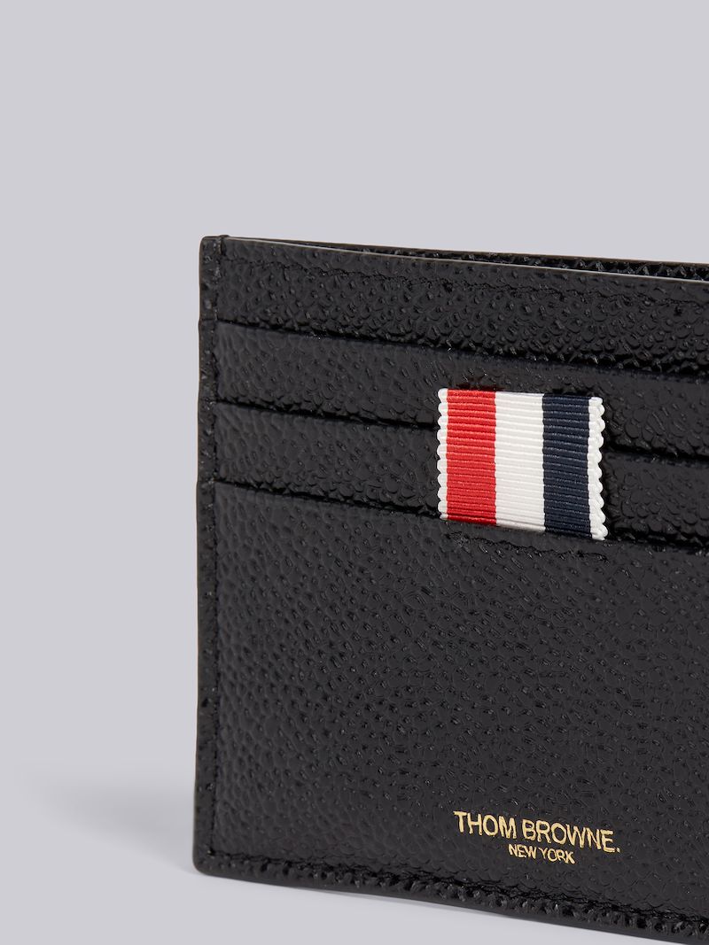 Black Pebble Grain Leather Debossed 4-Bar Card Holder With Note Compartment