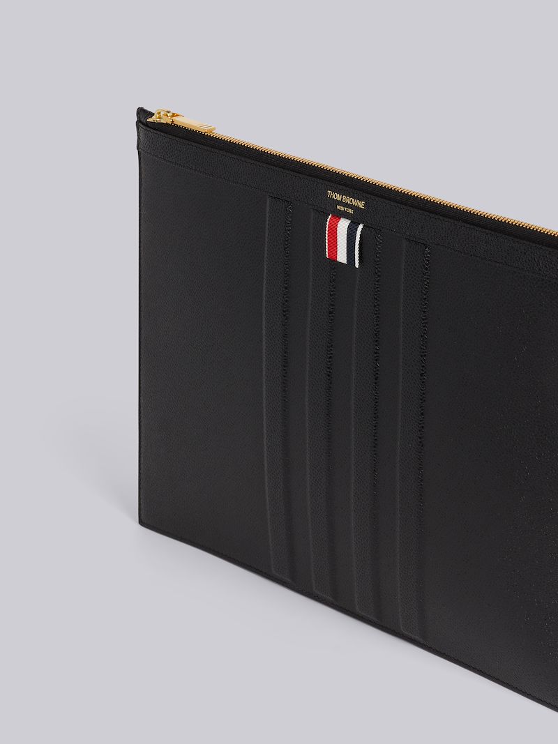Black Pebble Grain Leather Debossed 4-Bar Medium Document Holder