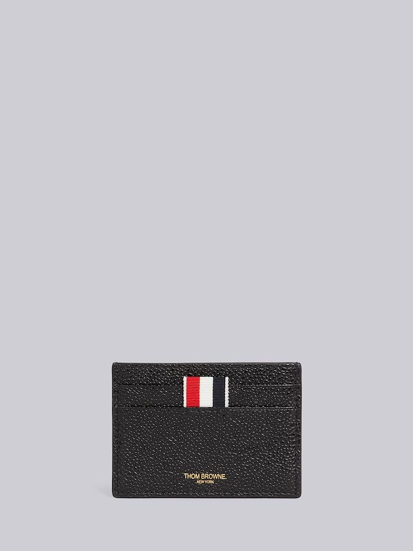 Black Pebble Grain Leather Debossed 4-Bar Single Card Holder