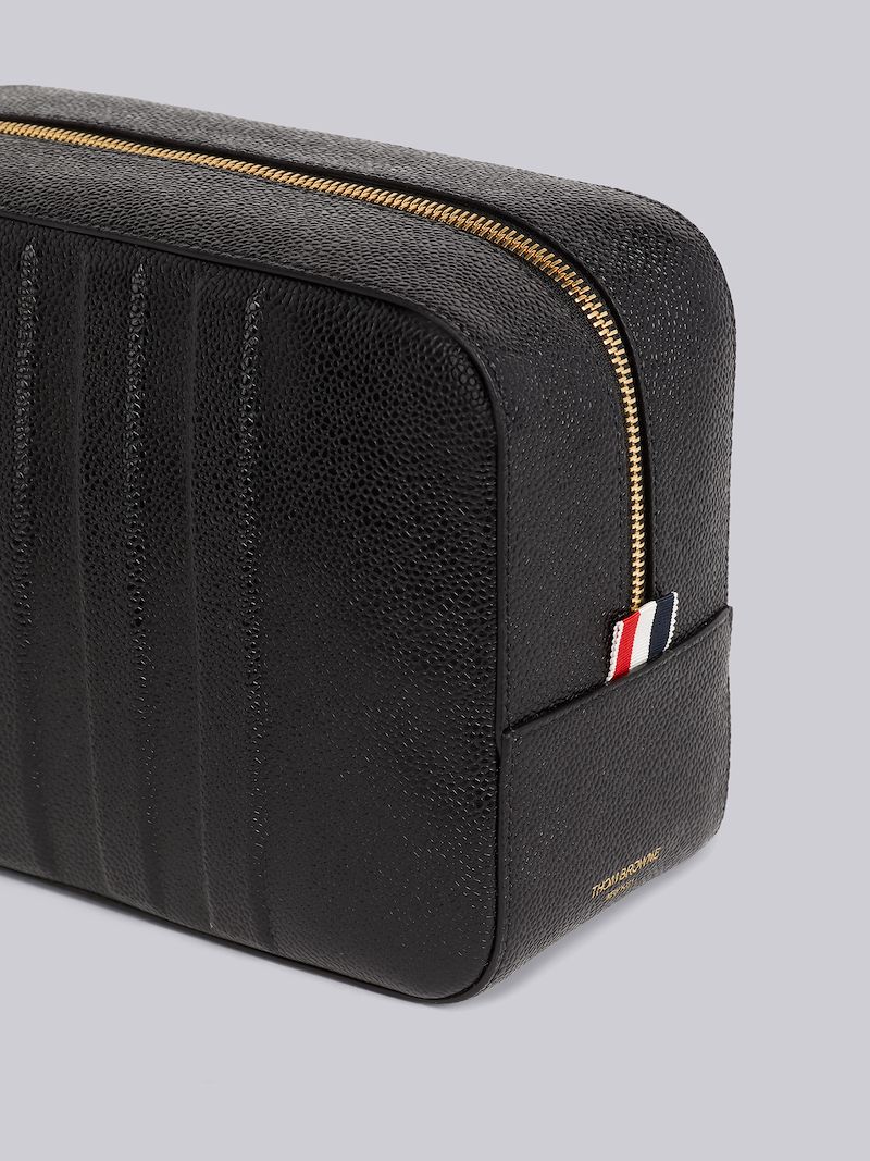 Black Pebble Grain Leather Debossed 4-Bar Wash Bag