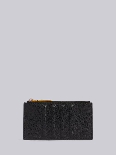 Black Pebble Grain Leather Tonal 4-Bar Brass Label Bifold Cardholder With  Shoulder Strap