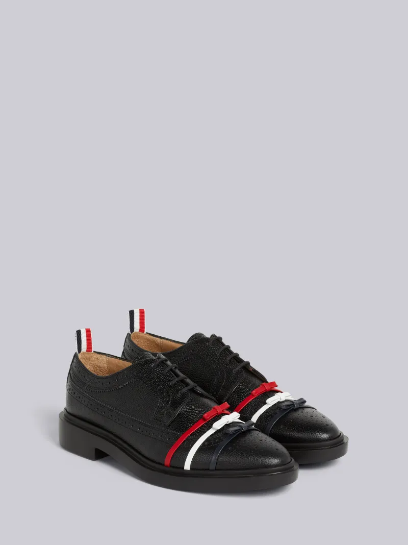 Black Pebble Grain Leather Lightweight Rubber Sole 3-Bow Longwing Brogue