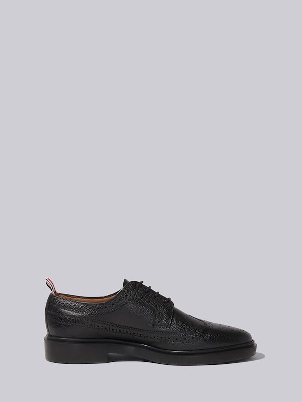 Black Pebble Grain Leather Lightweight Rubber Sole Longwing Brogue