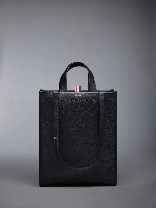 Black Pebble Grain Leather Shoulder Strap Tote