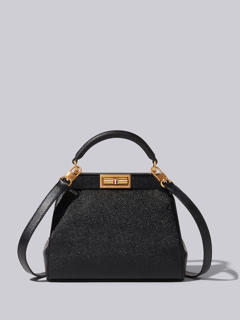 Black Pebble Grain Leather Small Doctor Bag