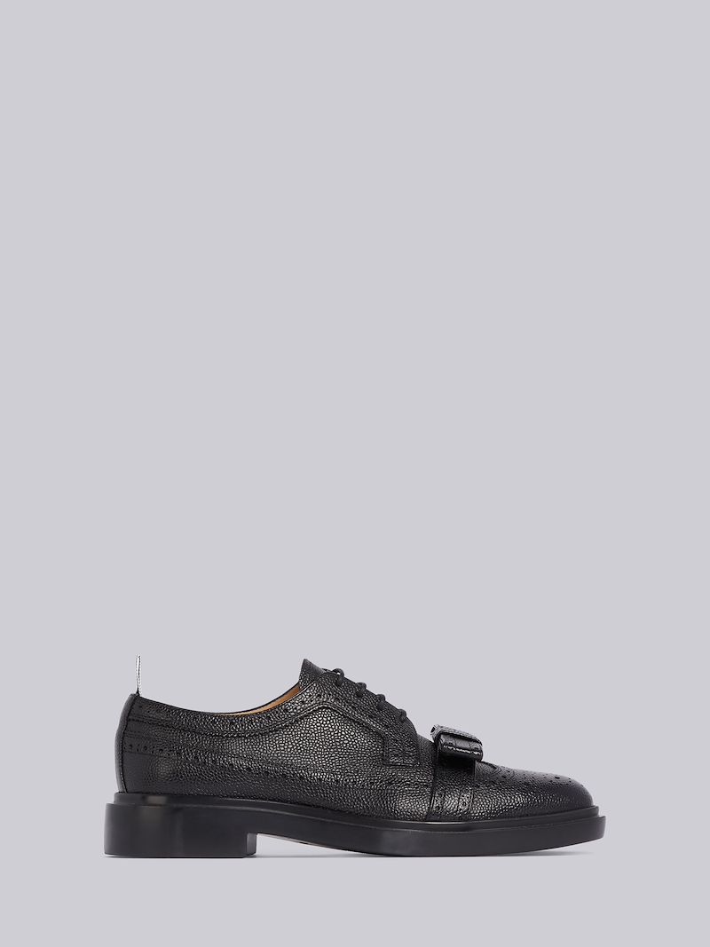 Black Pebbled Bow Detailing Brogue