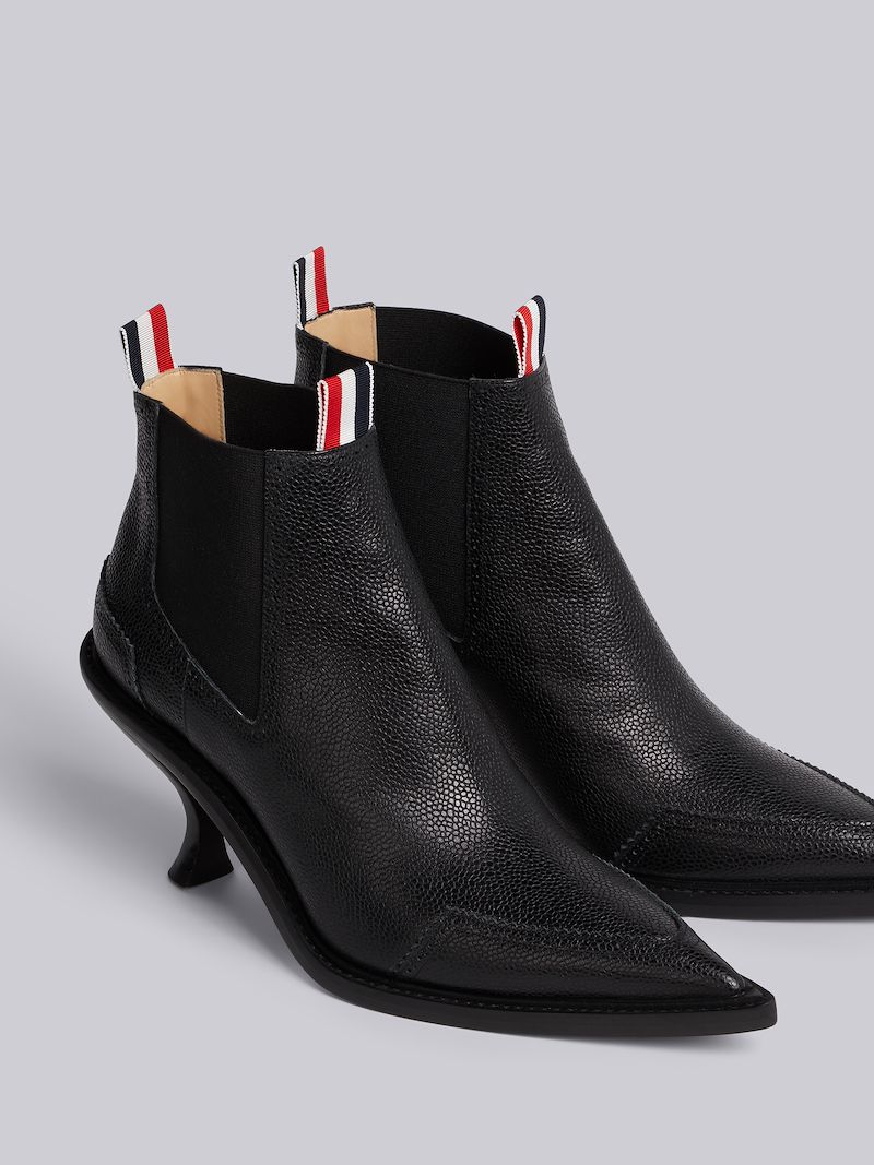 Black Pebbled Calfskin Brogue Spectator Long Point Boot