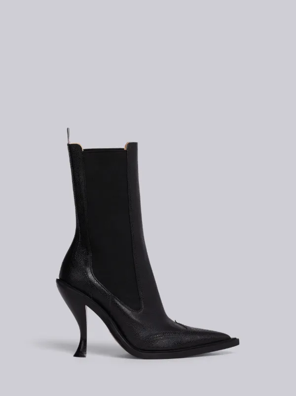 Black Pebbled Calfskin Brogue Spectator Wingtip Boot