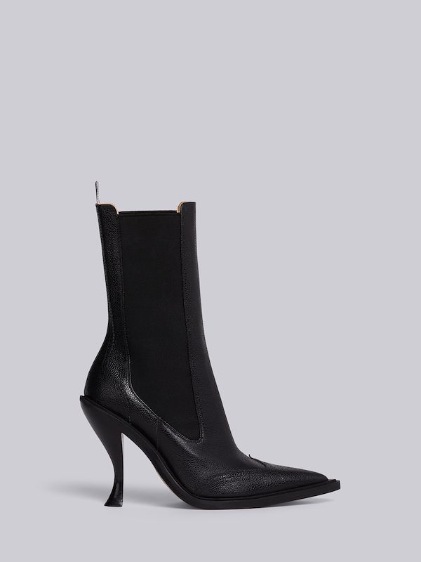 Black Pebbled Calfskin Brogue Spectator Wingtip Boot