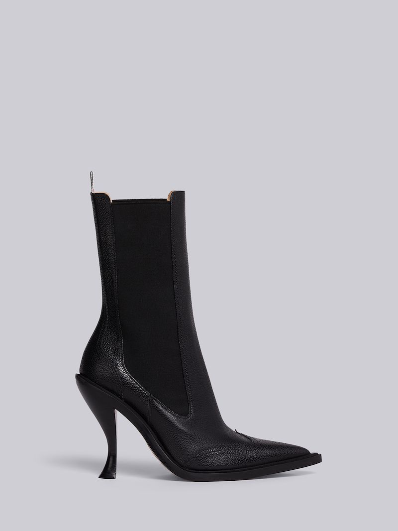 Black Pebbled Calfskin Brogue Spectator Wingtip Boot