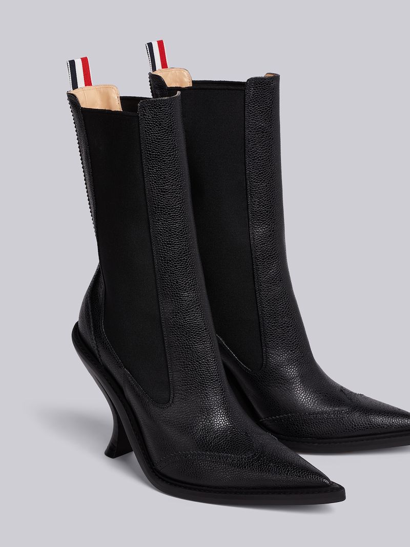 Black Pebbled Calfskin Brogue Spectator Wingtip Boot