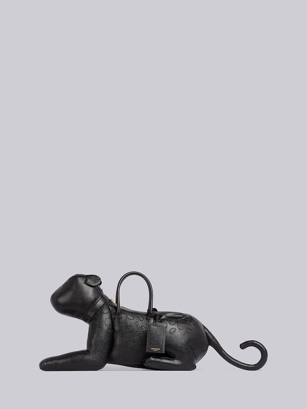 Black Pebbled Calfskin Cheetah Bag