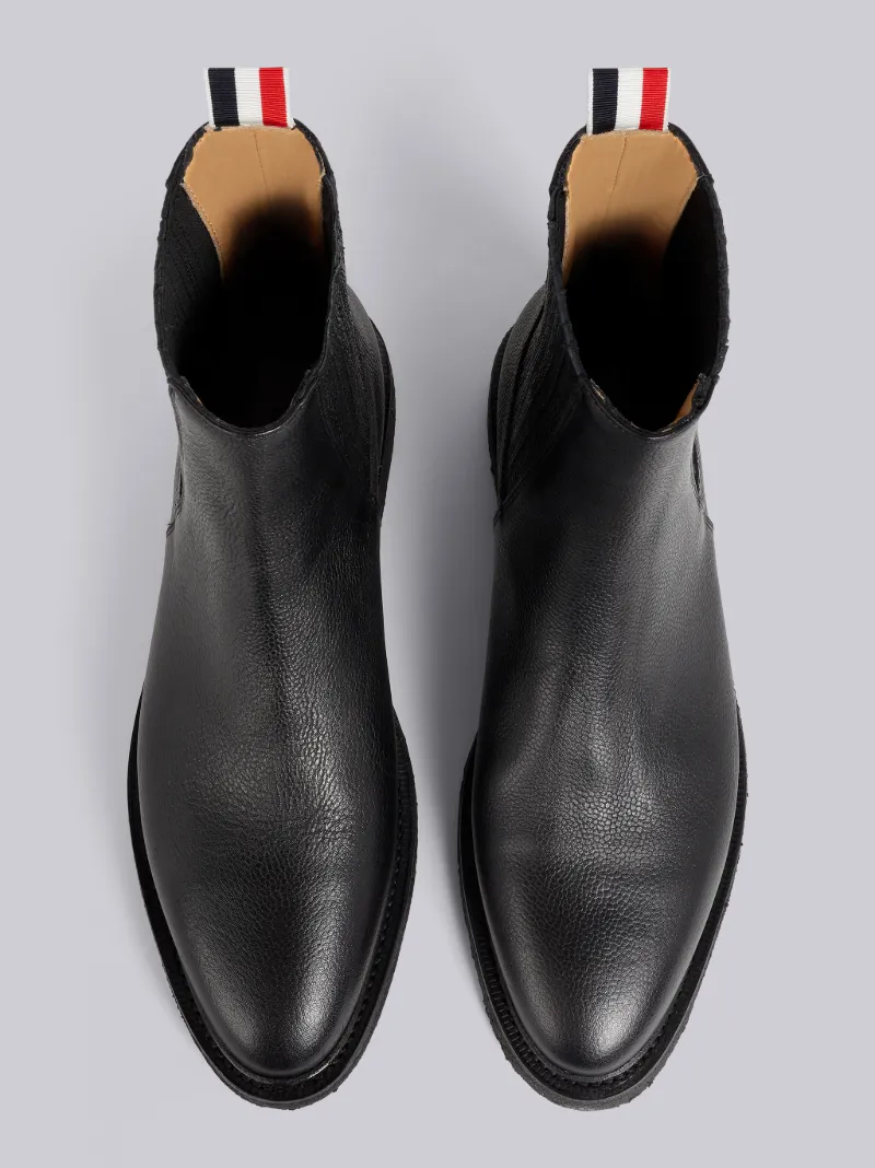 Black Pebbled Calfskin Crepe Sole Chelsea Boot