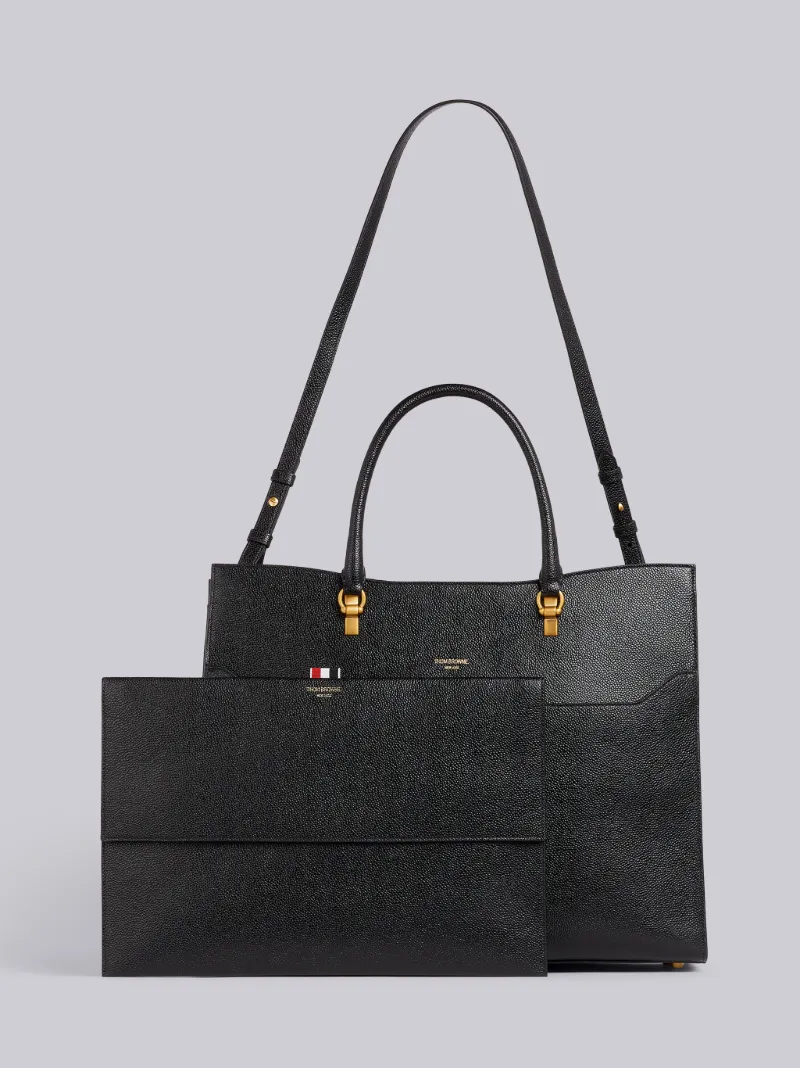Black Pebbled Calfskin Large Duet Tote