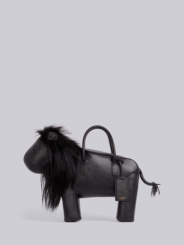 Black Pebbled Calfskin Lion Bag