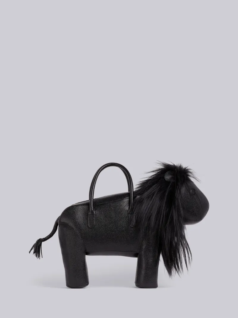 Black Pebbled Calfskin Lion Bag