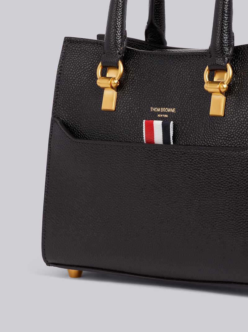 Black Pebbled Calfskin Mini Duet Tote Bag