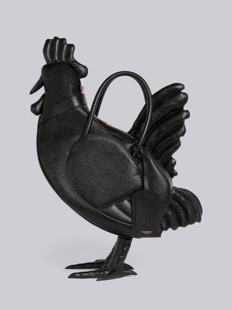 Black Pebbled Calfskin Rooster Bag