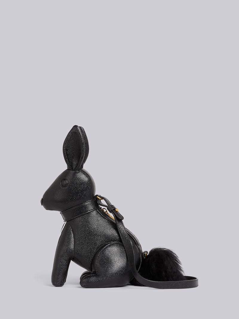 Black Pebbled Calfskin Small Leather Shoulder Strap Rabbit Bag