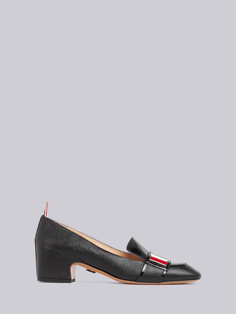 Black Pebbled Calfskin Tricolor Enamel Strap Loafer