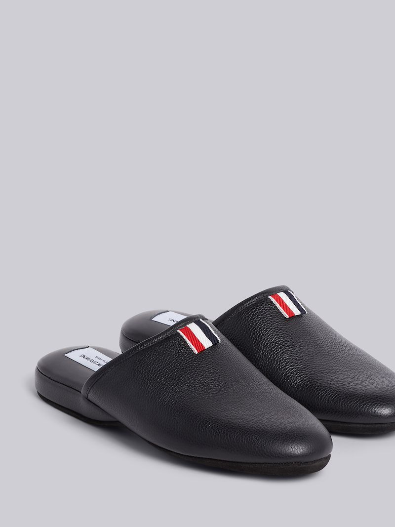 Black Pebbled Grosgrain Tab Slipper