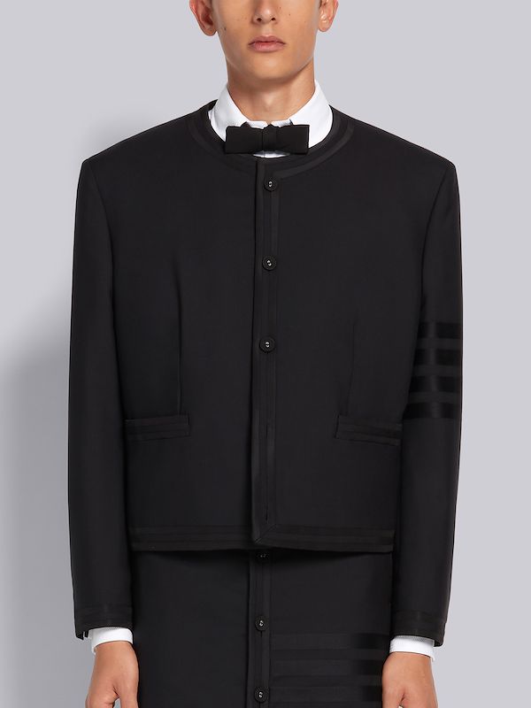 Black Plain Weave Suiting Cricket Seam 4-Bar Oversized Cardigan Jacket