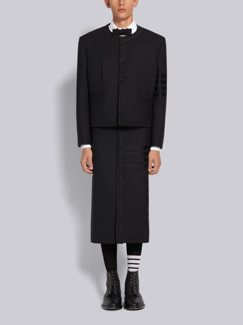 Black Plain Weave Suiting Cricket Seam 4-Bar Oversized Cardigan Jacket