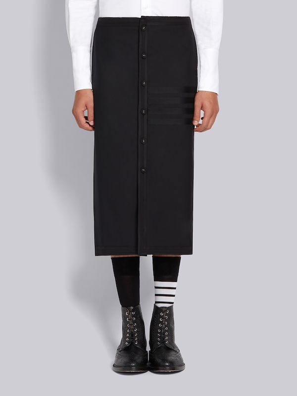 Black Plain Weave Suiting Cricket Seamed 4-Bar Low-rise Calf Length Skirt