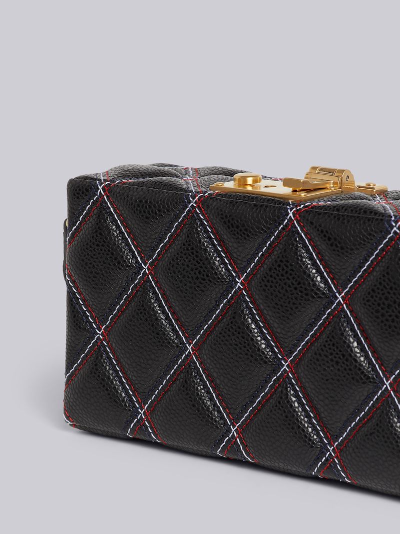 Black Quilted Caviar Agneau Mini Trunk Shoulder Strap Clutch