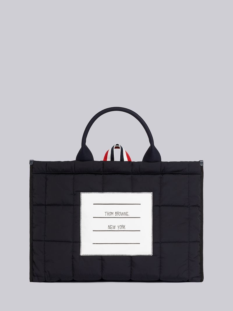 Black Quilted Ripstop Outer Name Tag Squared Tote | Thom Browne Official