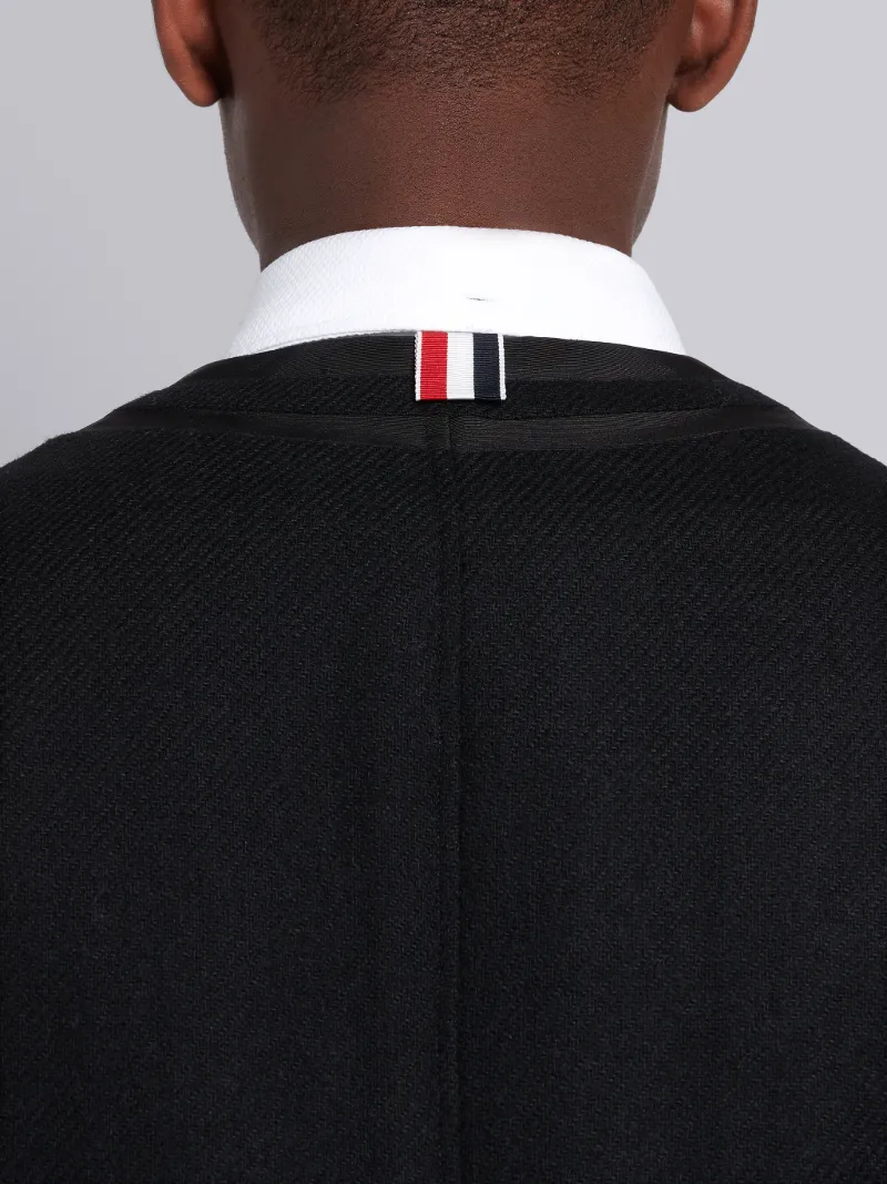 Black Shetland Wool Collarless Tonal Border Stripe Jacket