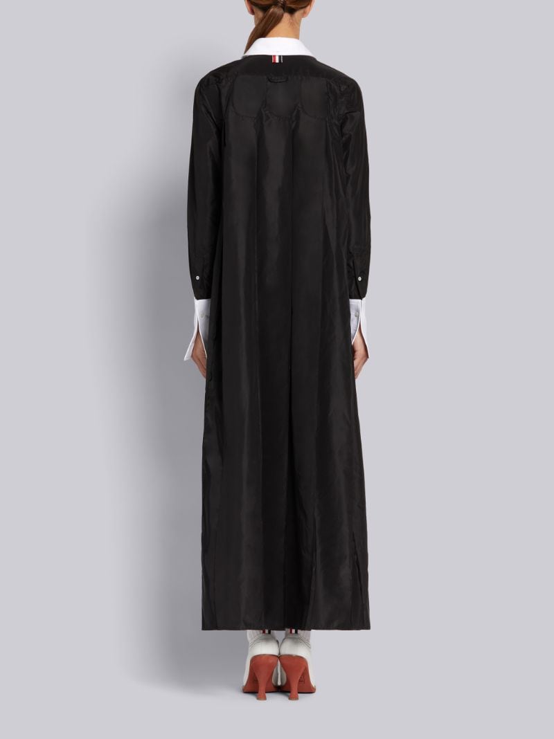 Black Silk Taffeta Long Sleeve French Cuff Inverted Pleat Ankle Length Shirtdress