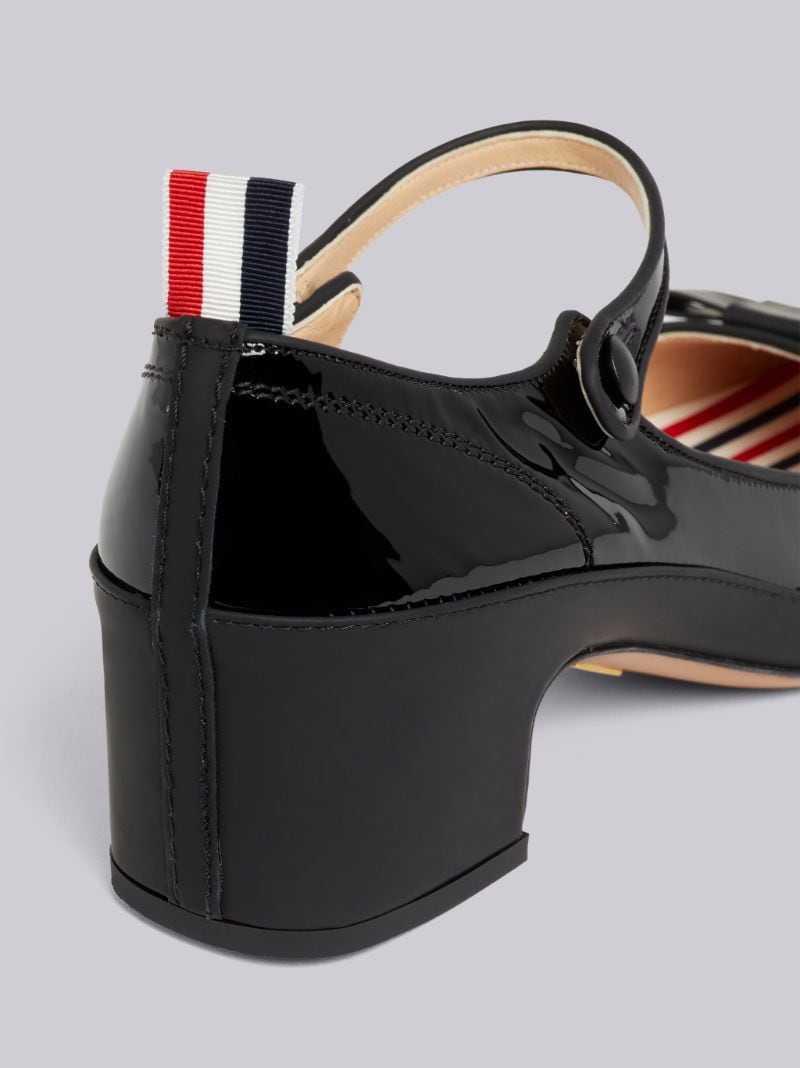 Black Soft Patent Leather 40mm Block Heel Tennis Mary Jane