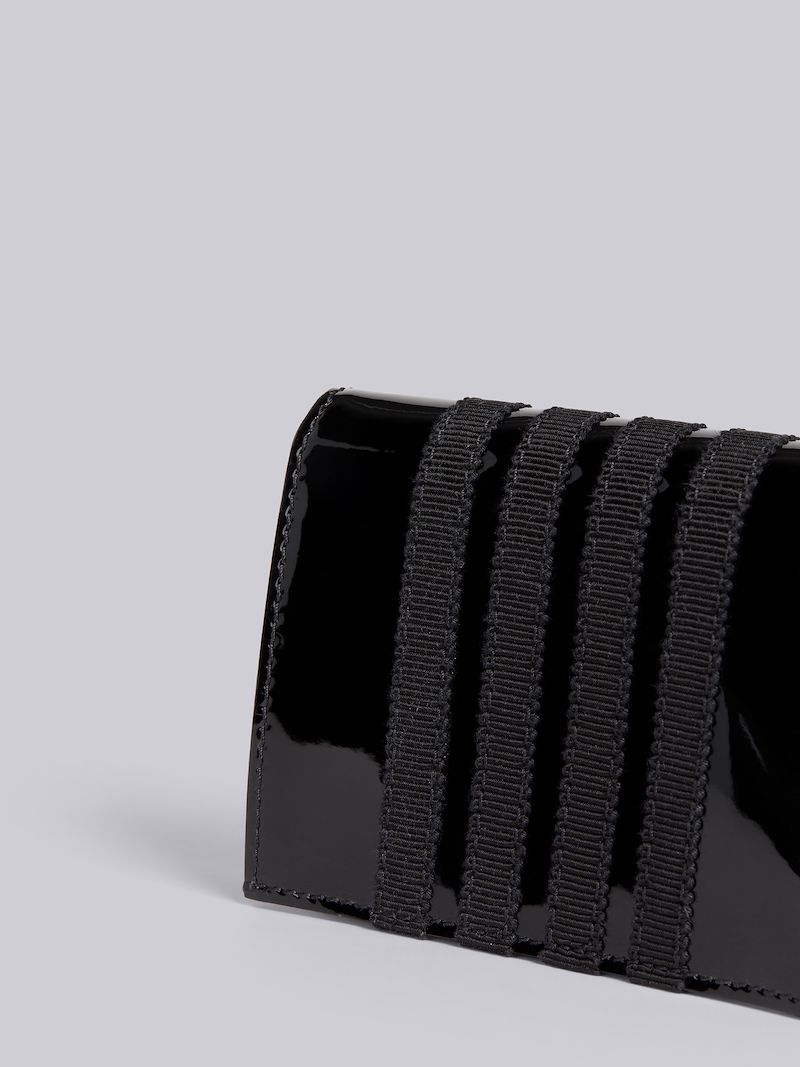 Black Soft Patent Leather Grosgrain 4-Bar Double Card Holder