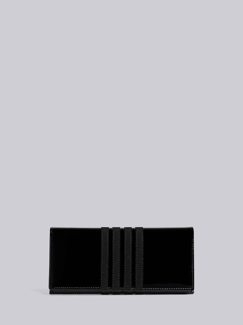 Black Soft Patent Leather Grosgrain 4-Bar Long Jacket Wallet