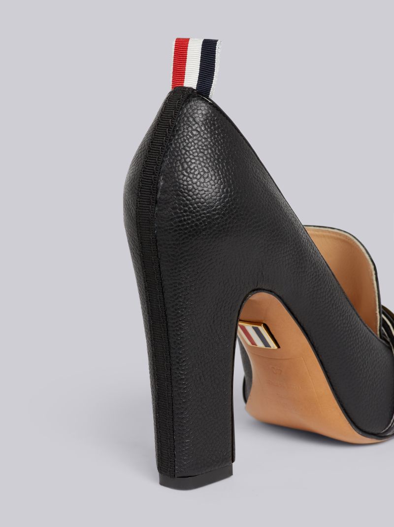 Black Soft Patent Leather Stripe Enamel Strap 105mm Block Heel Loafer