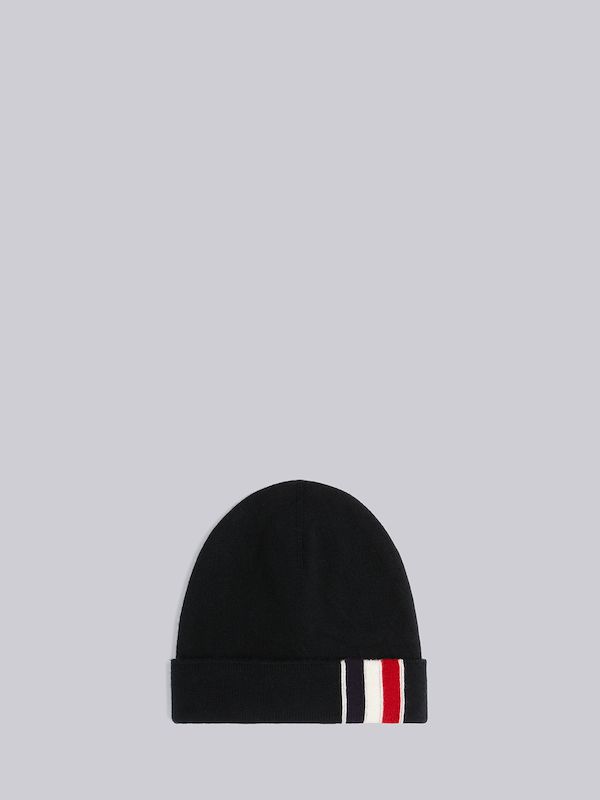 Black Superfine Merino Stripe Knit Hat