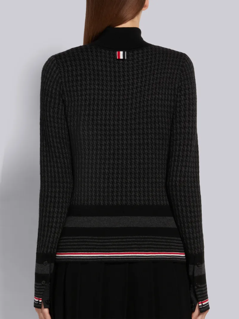 Black Sustainable Fine Merino Wool Micro Houndstooth Jacquard Stripe Turtleneck