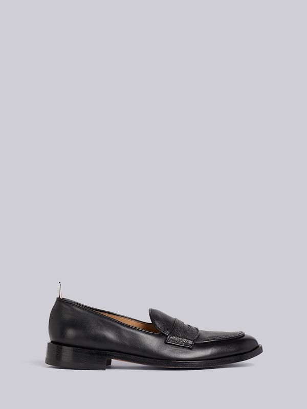 Black Vitello Calf Leather Flexible Leather Sole Soft Penny Loafer