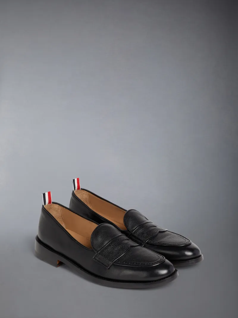 Black Vitello Calf Leather Flexible Leather Sole Soft Penny Loafer