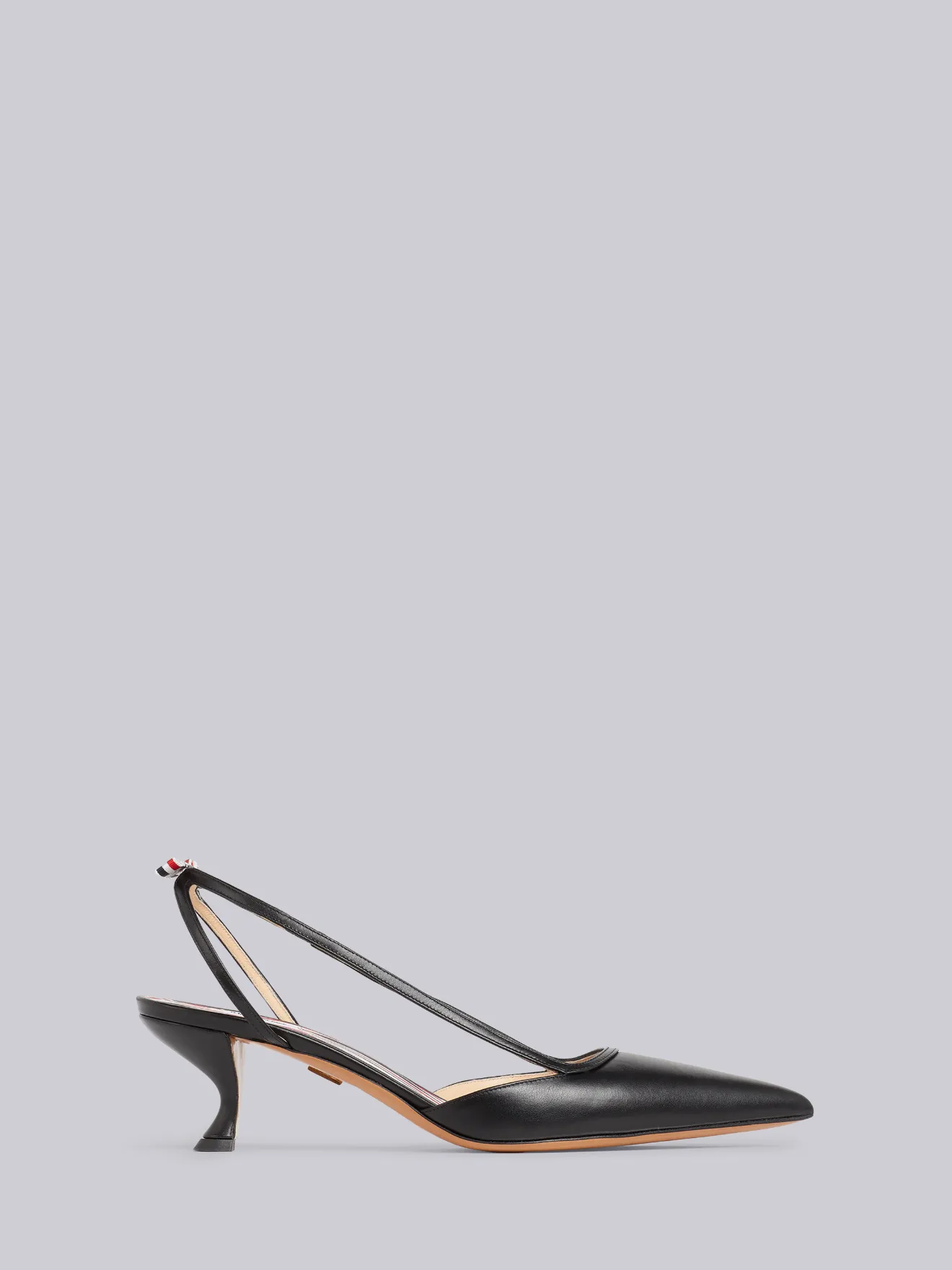 Black Vitello Calfskin Curved Throatline Slingback Heel | Thom