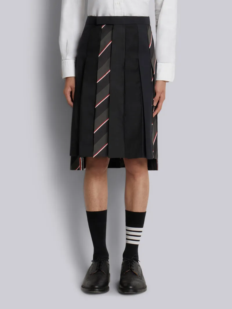 Black Wool Super 120 s Twill Combo Pleat Funmix Classic Knee Length Pleated Skirt Thom Browne