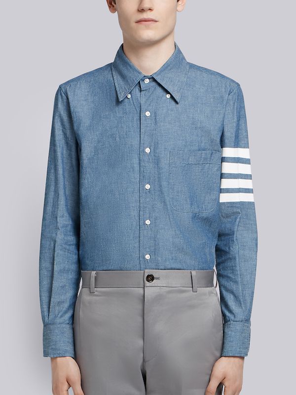 Blue Chambray Printed 4-bar Nametag Straight Fit Shirt