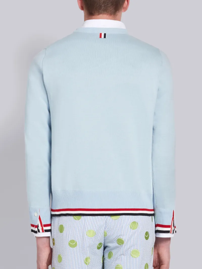 Blue Cotton Crepe Tennis Ball Jacquard Icon Crewneck Pullover