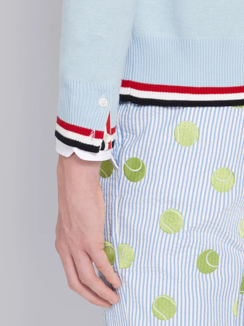 Blue Cotton Crepe Tennis Ball Jacquard Icon Crewneck Pullover