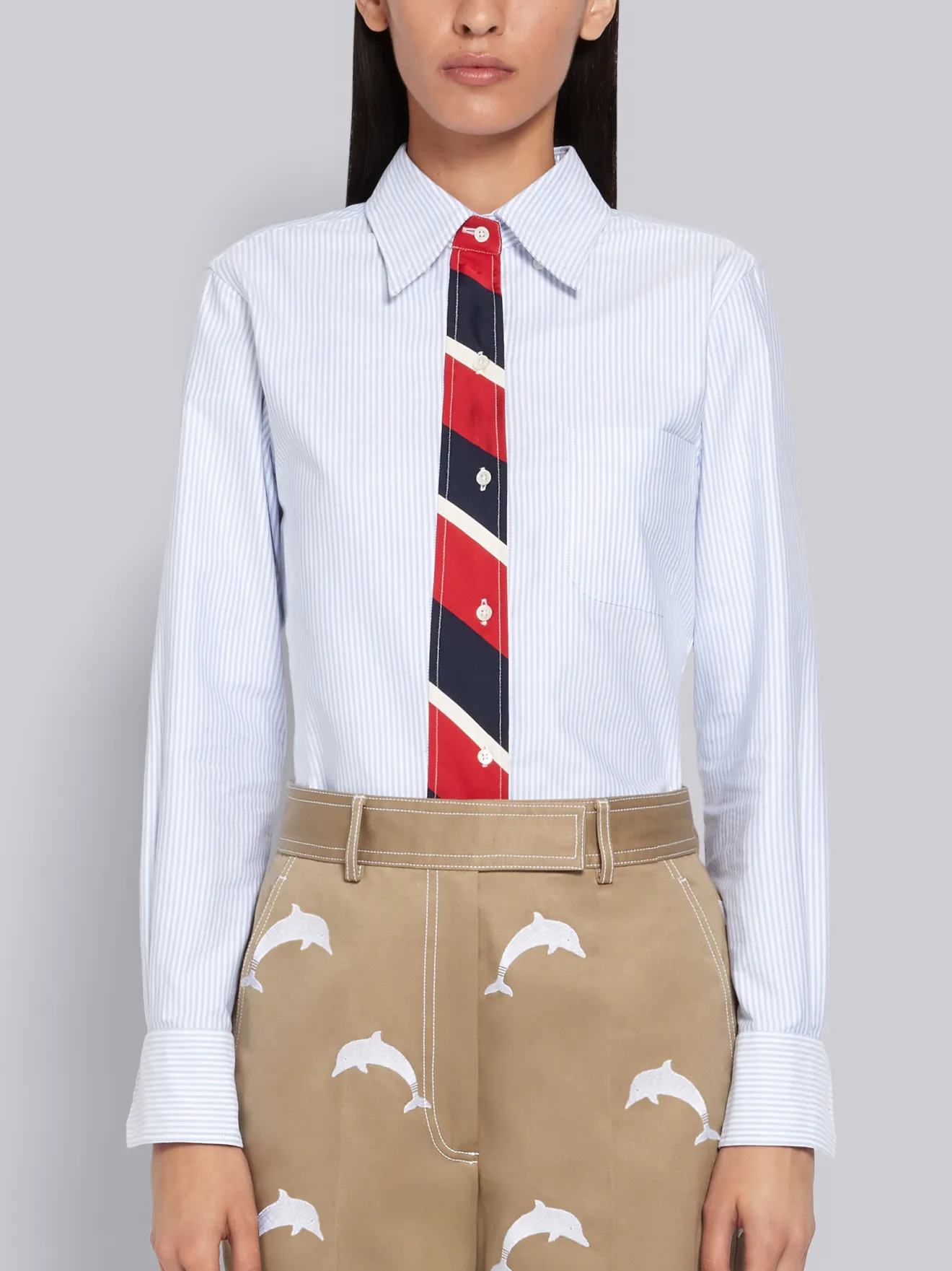 long sleeve polo with necktie