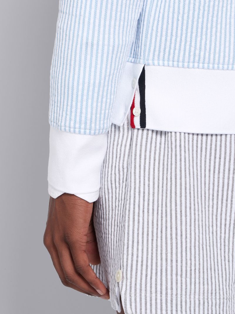 Blue Seersucker Stripe V-Neck Cardigan | Thom Browne