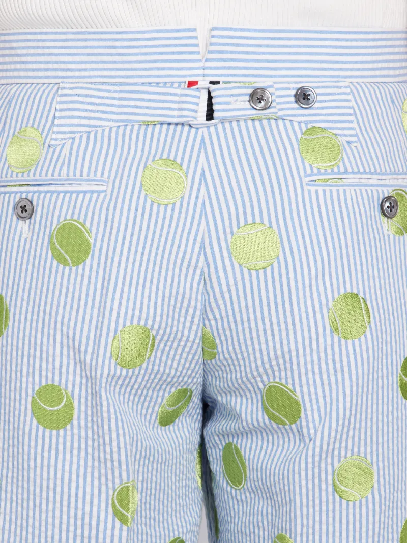 Blue Seersucker Tennis Icon Mid-Rise Vented Slim Trousers