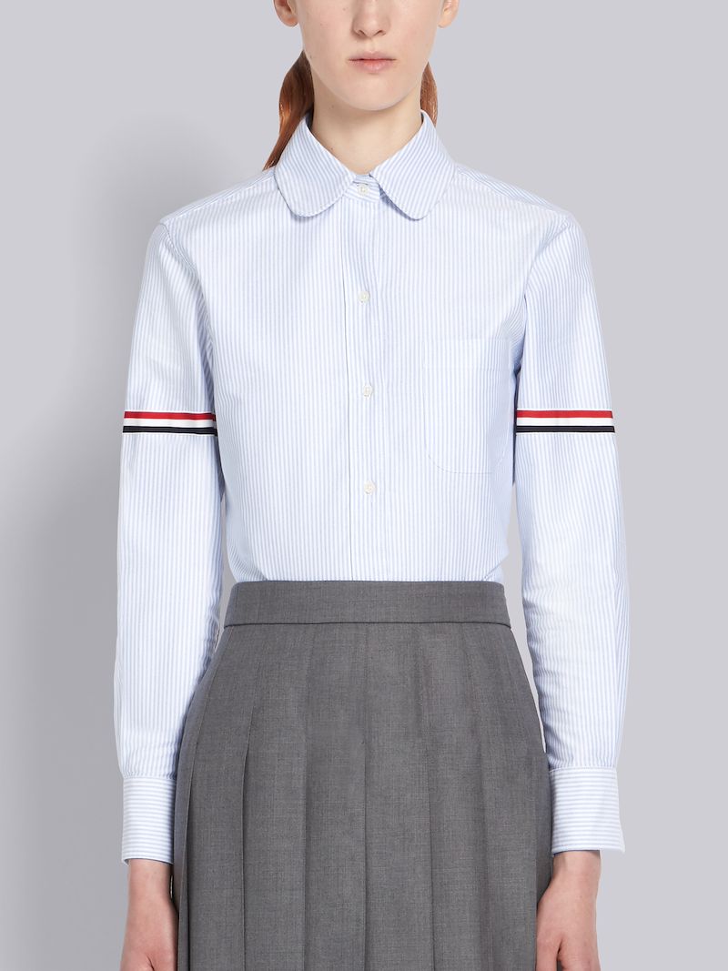Blue University Stripe Oxford Grosgrain Armband Long Sleeve Shirt